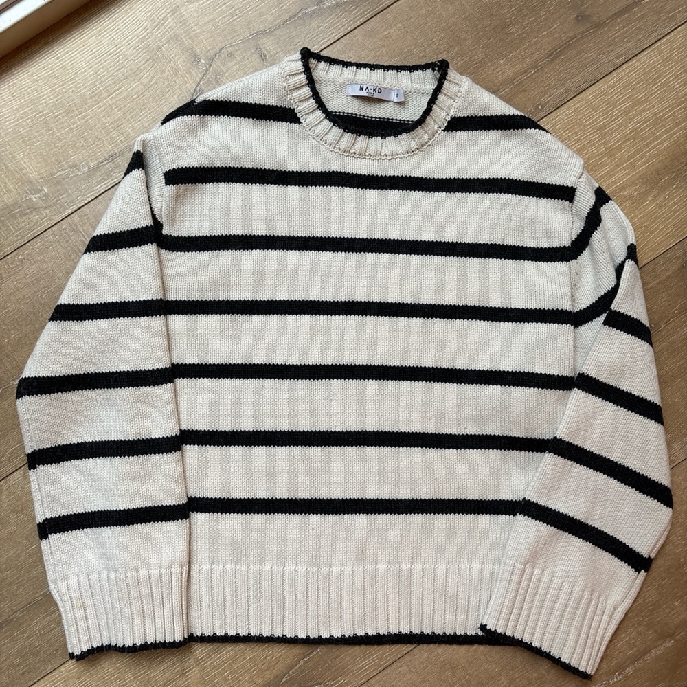 NA-KD Cream & Black Striped Crewneck Sweater